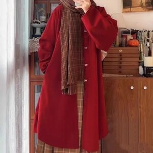 Deep Red Wool-Blend Coat – Size M